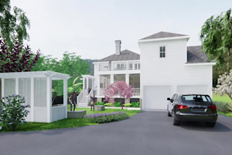 do exterior rendering, pool, porch by sketchup enscape