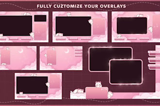 design animated cute twitch overlay and stream package
