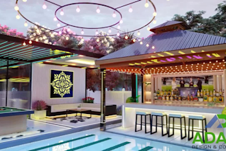 do 3d backyard landscape design, front yard, deck, pool as a landscape architect