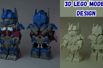 do 3d lego model design, 3d toy figure sculpting, lego minifigure, lego ship,car