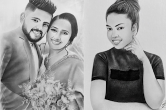 draw pencil sketch portrait from a photo and make time lapse