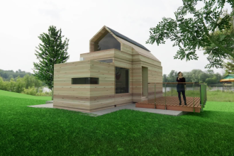 do exterior design of tiny house by sketchup enscape