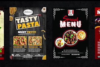 design digital, static or animated TV screen menu board or restaurant food flyer