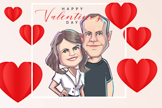 draw customized caricature valentine card