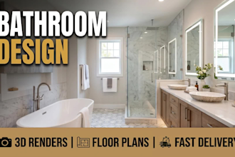 design modern bathroom interior architecture and photorealistic 3d rendering