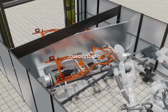 create 3d industrial animation, realistic 3d robotic animation, factory process
