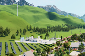 create realistic 3d industrial microgrid  power plant energy system animation