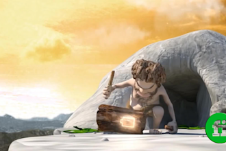 add logo and slogan in caveman music video ad