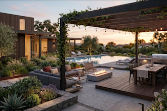 design luxury backyard, pool and outdoor living spaces in 3d