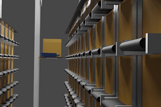 design 3d automated engineering warehouse animation, stacker crane system video