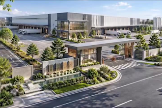design 3d warehouse entrance gate landscaping and access road