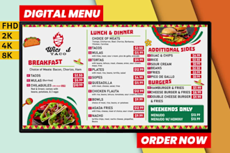 design signage digital menu, digital screen and menu board