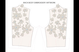 do embroidery and print artwork on sewing pattern for digitizing