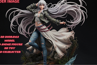 3d anime figure, diorama figurine, 3d anime character 3d creature figurine