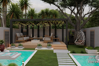 do realistic landscape, backyard, garden, pool, patio design