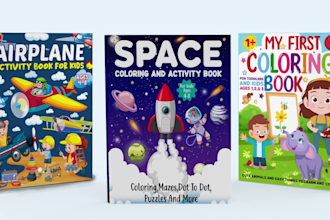 design activity book, kids and adult coloring book cover design for KDP