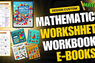 design custom math worksheets, PDF workbooks, activity books, ebook designs