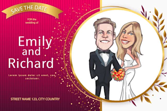 draw your cute cartoon caricature wedding card