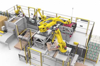 create 3d industrial robotic arm animation, 3d factory production line animation