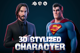design stylized 3d character modeling with rig for game and animation in blender