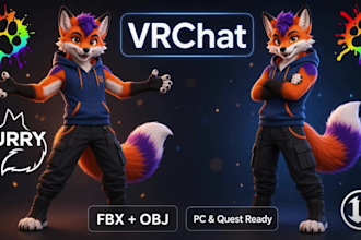 create custom vrchat furry fursona avatar 3d model with rigging and expressions