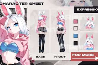 draw a custom fursona and furry reference sheet