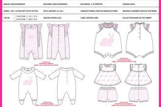 design baby wear fashion illustration with tech pack