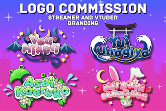 design custom vtuber logo, anime, jrpg, cute kawaii for streamer and video game