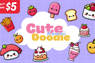 design cute kawaii doodle for stickers, coloring page
