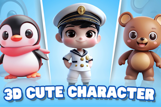 create 3d cute character cartoon, animal in pixar style