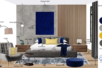 design a mood board for interior with 2d layout