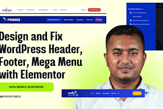 design and fix wordpress header, footer, mega menu with elementor, responsive
