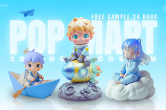 pop mart style, cute 3d characters, mascots, animals, and cartoon models