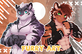 draw furry art or fursona, original furry character, and anthro with anime style
