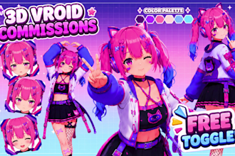 create 3d character models, vrchat avatar, vtuber character and vroid