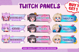 design custom twitch panel or banner for twitch, vtuber, and stream