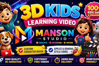 make viral 3d kids animation, 2d animation for kids  learning videos, book story