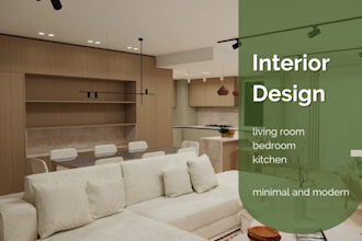 design and render 3d interior for bedroom or living room with modern style