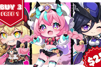 draw anime chibi character art for design character, fanart, kawaii