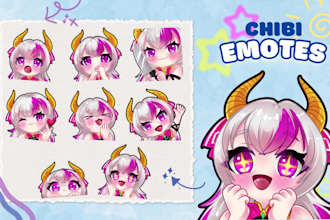 create custom twitch emotes, chibi emote or sub badges for streamer, discord