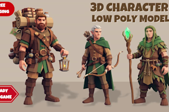 do 3d low poly modeling character rigging for your game or animation