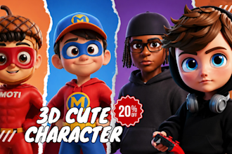 design cute 3d character, mascot, animal, cartoon model for game and animation