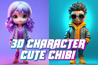 make cute chibi 3d character modeling, toy, animal, cartoon, game and rendering