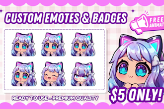 create chibi twitch emotes, animated emotes, sub badges, vtuber, stream, discord