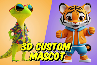 design cute 3d model character, animal model, toy and rendering in cartoon style