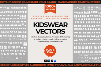 provide 1000 plus kids and infantwear fashion flat sketches