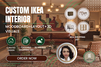create a pinterest worthy interior design, 2d floor plan and ikea shopping list