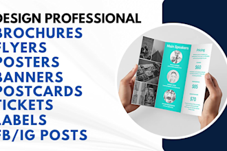 design brochures, flyers, leaflets, posters, banners, and tickets