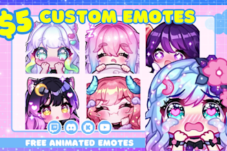 draw custom twitch emotes, chibi emotes, animated emotes, vtuber stream emotes