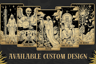 draw custom tarot, zodiac, oracle, or playing cards in dark art with box design